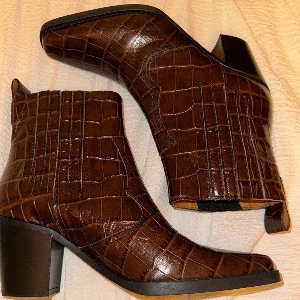 Ganni Croc-effect leather ankle boots - Picture 4 of 6